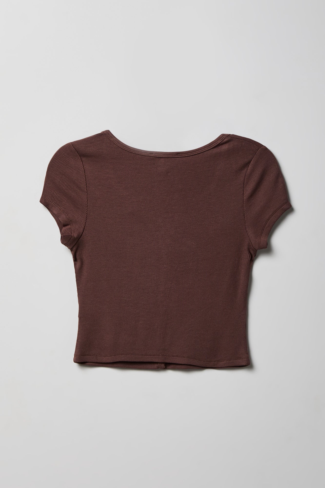 Ribbed Scoop Neck Button-Up Top