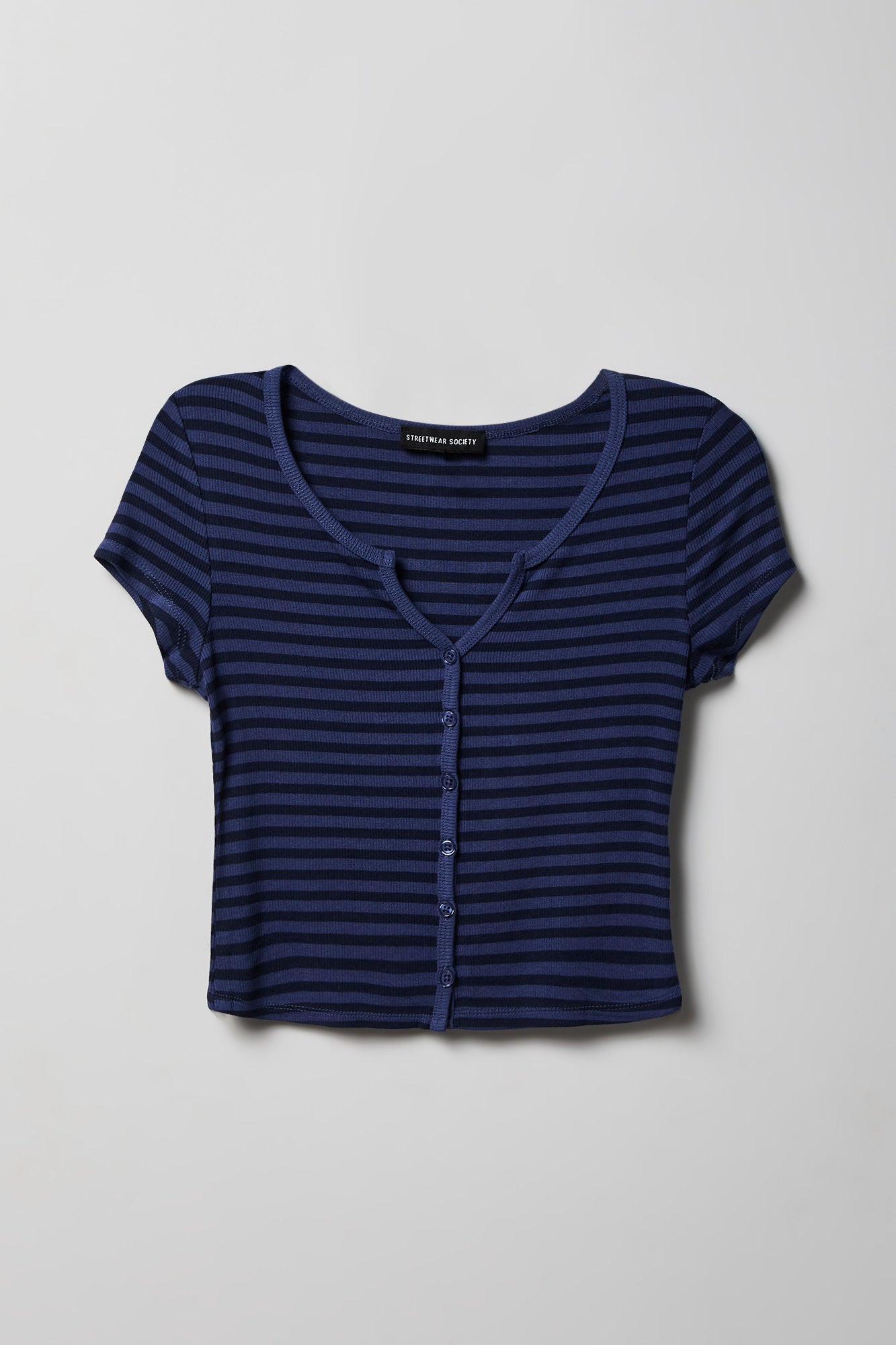 Ribbed Scoop Neck Button-Up Top