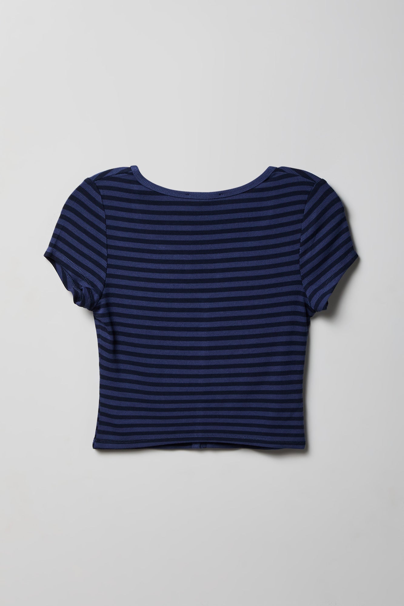Ribbed Scoop Neck Button-Up Top