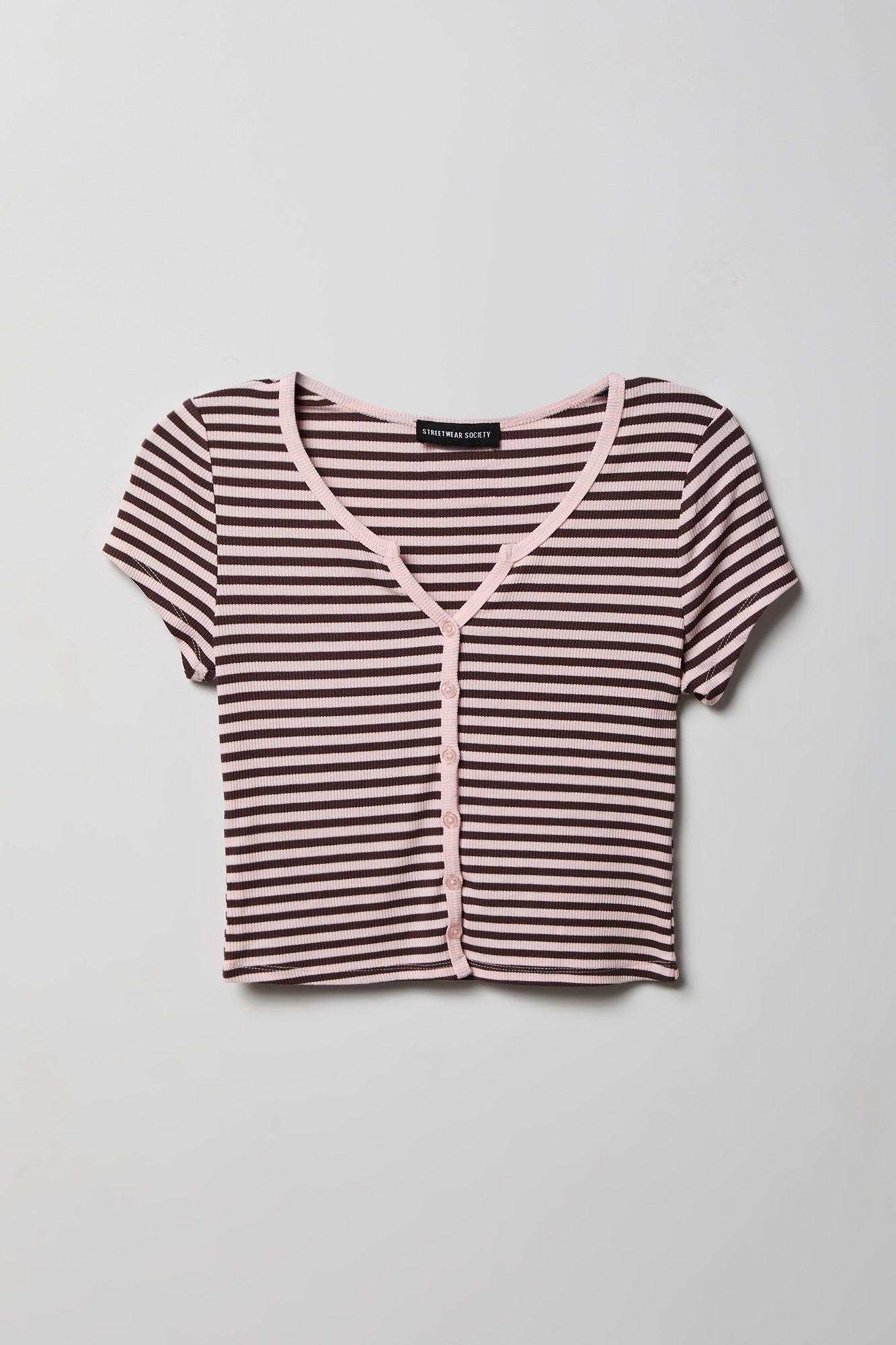 Ribbed Scoop Neck Button-Up Top