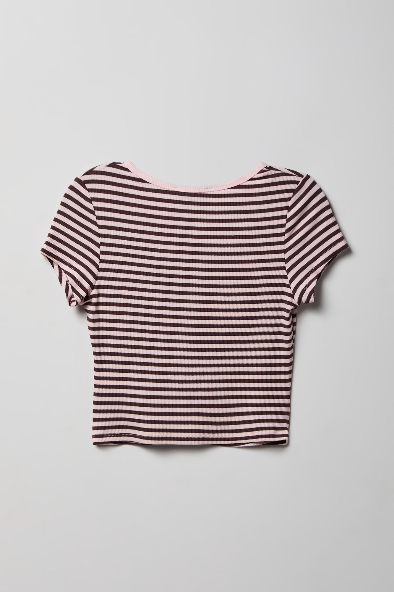 Ribbed Scoop Neck Button-Up Top