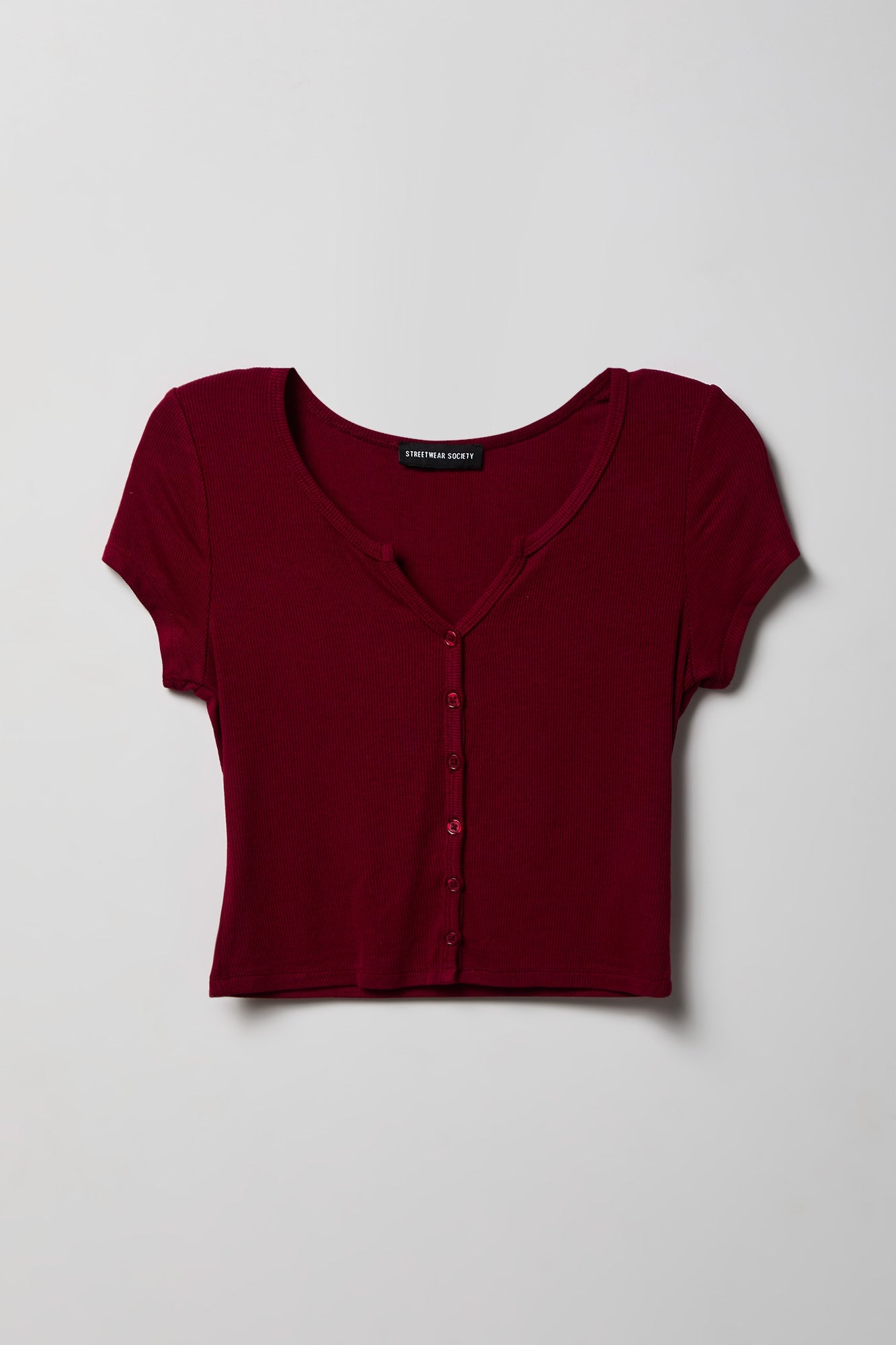 Ribbed Scoop Neck Button-Up Top