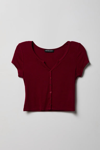 Ribbed Scoop Neck Button-Up Top