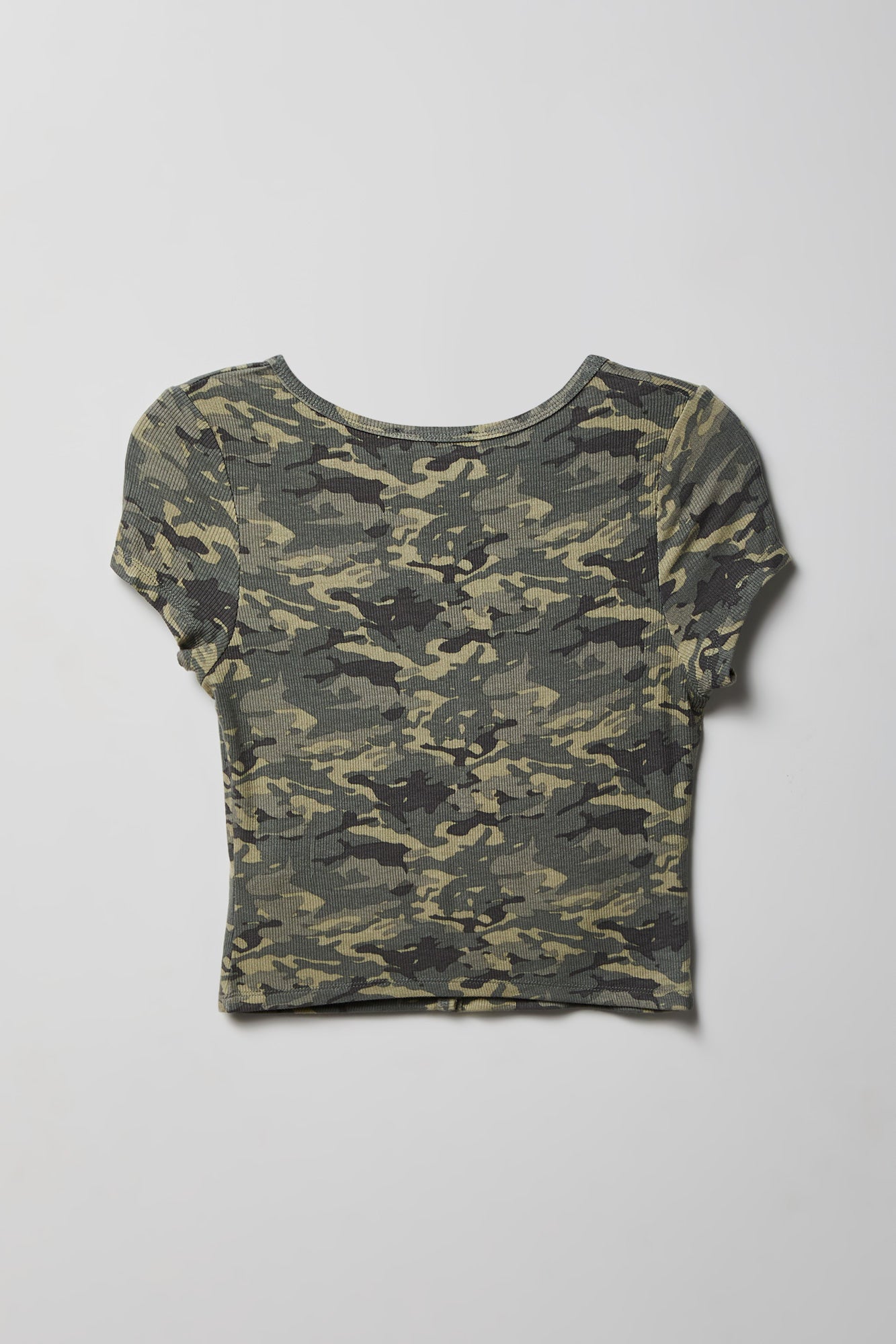 Ribbed Scoop Neck Button-Up Top