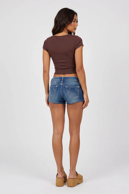 Ribbed Scoop Neck Button-Up Top