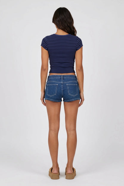Ribbed Scoop Neck Button-Up Top