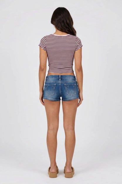 Ribbed Scoop Neck Button-Up Top