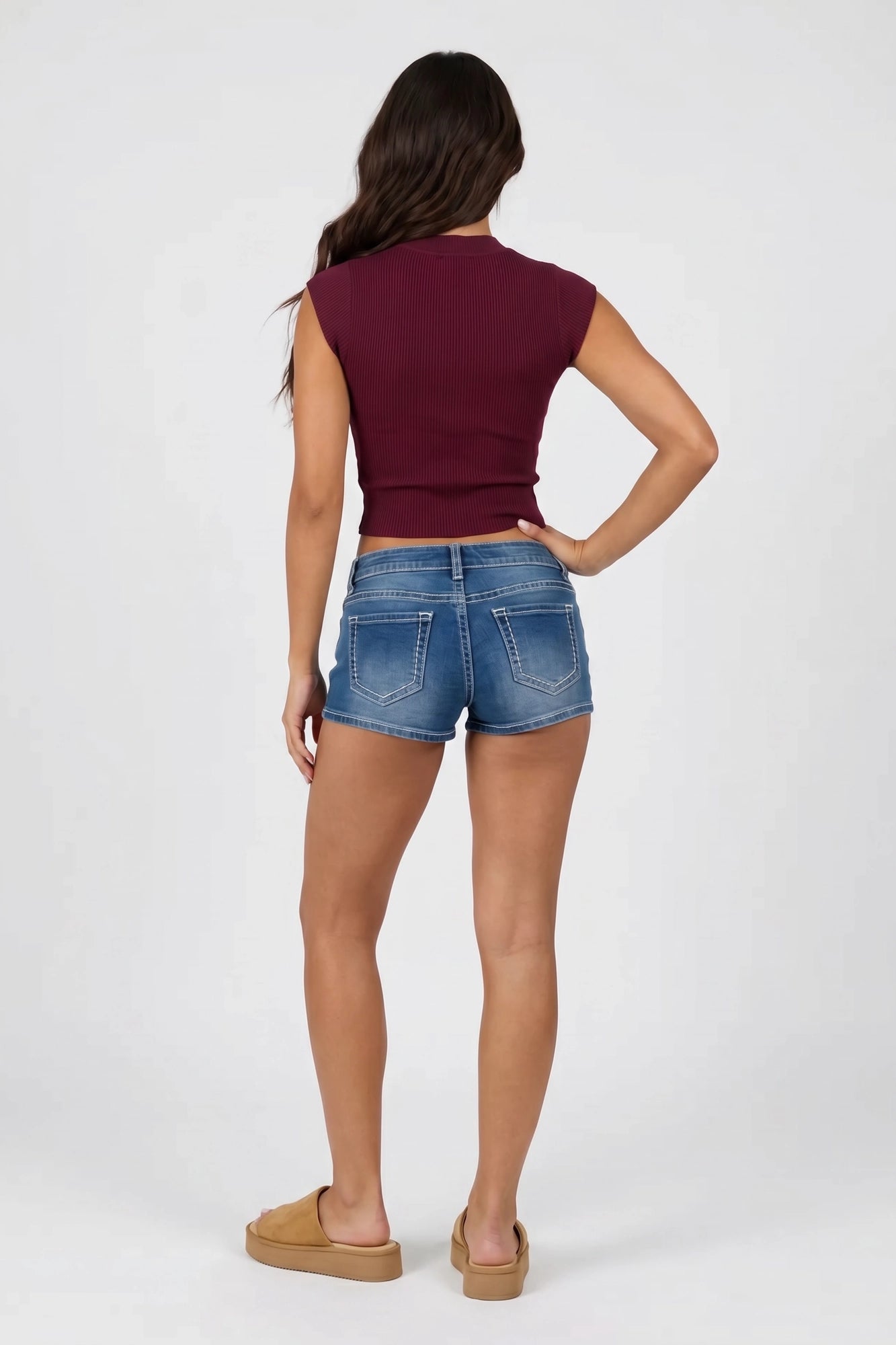 Ribbed Scoop Neck Button-Up Top
