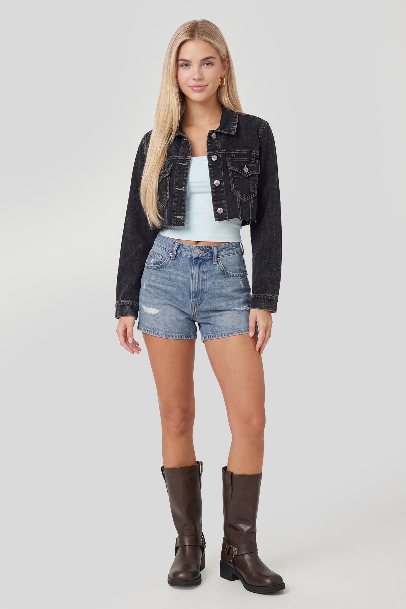 Ripped Cropped Denim Jacket