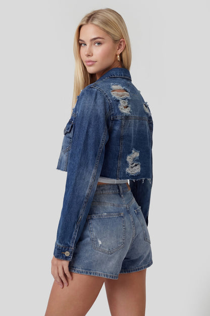 Ripped Cropped Denim Jacket
