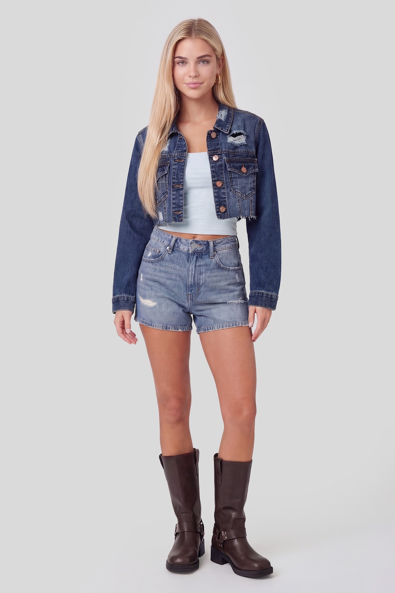Ripped Cropped Denim Jacket