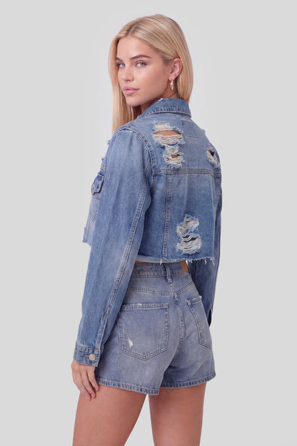 Ripped Cropped Denim Jacket