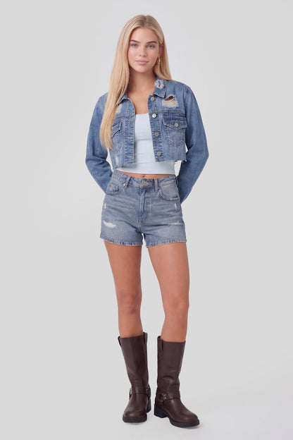 Ripped Cropped Denim Jacket