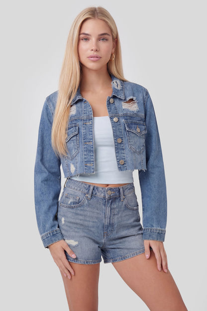 Ripped Cropped Denim Jacket