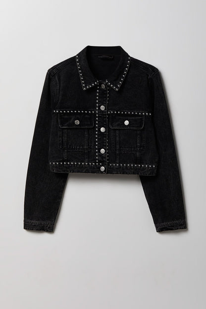 Studded Cropped Denim Jacket