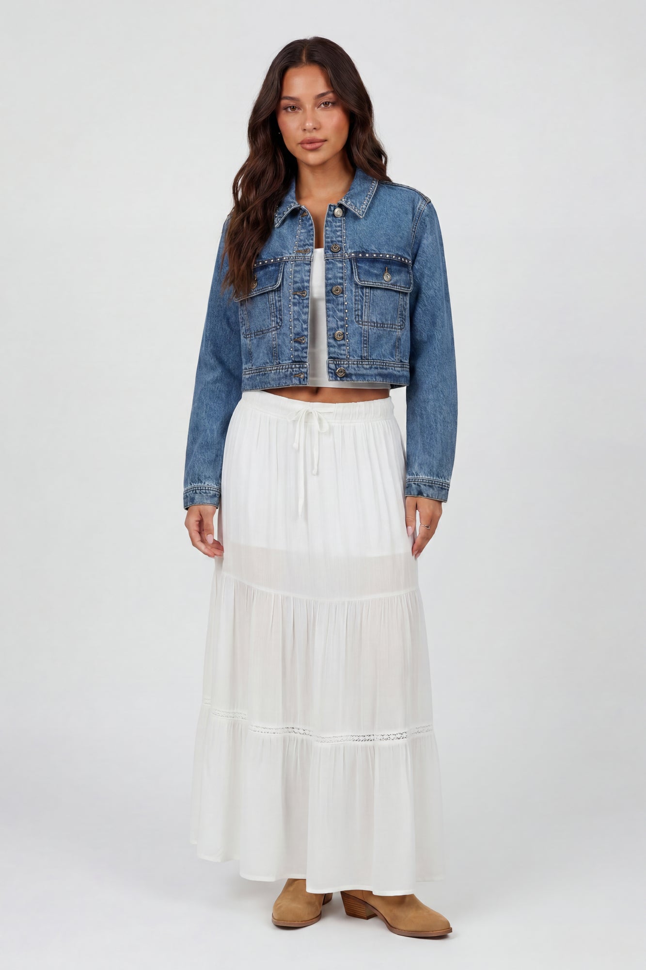 Studded Cropped Denim Jacket