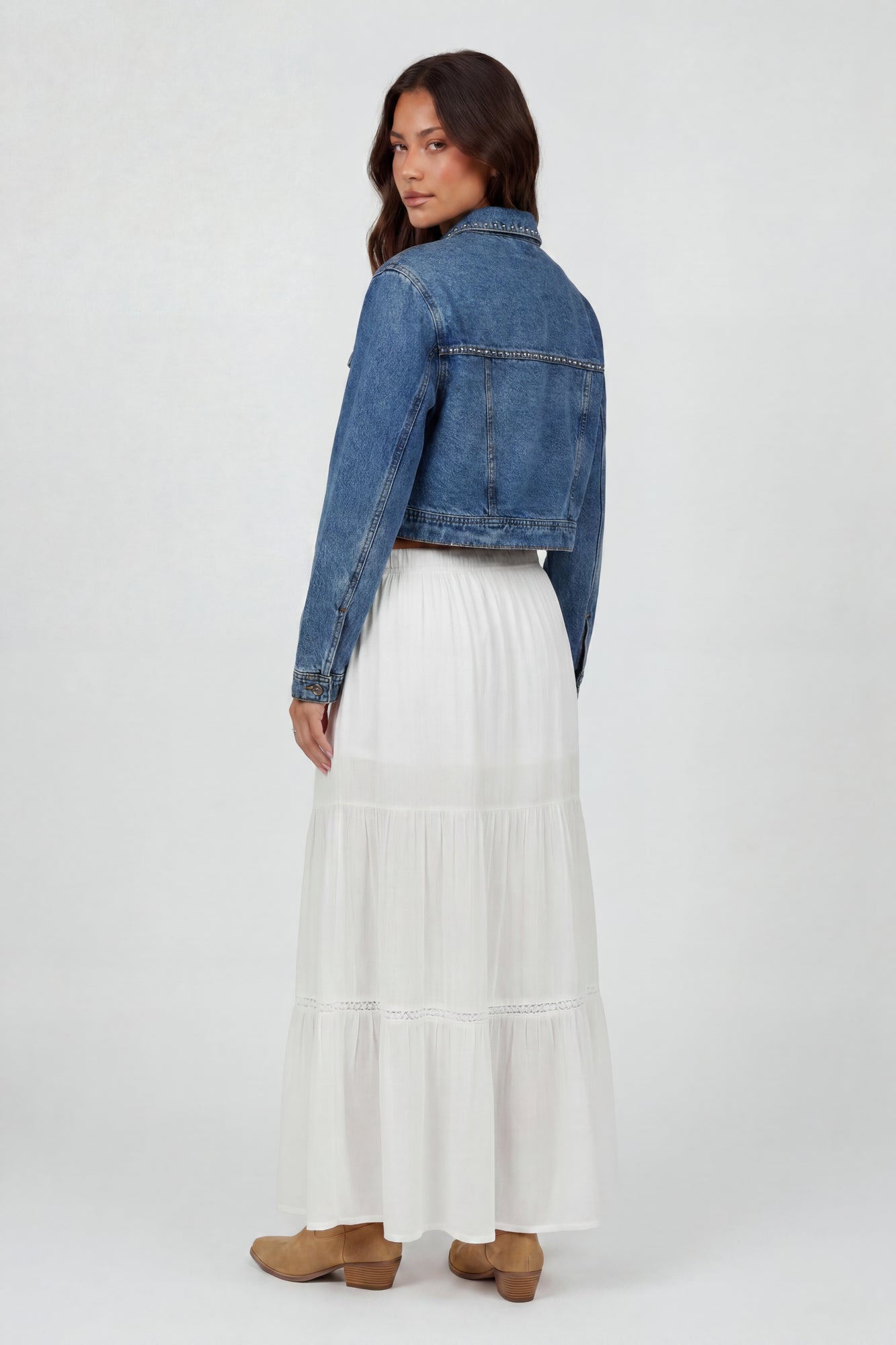 Studded Cropped Denim Jacket