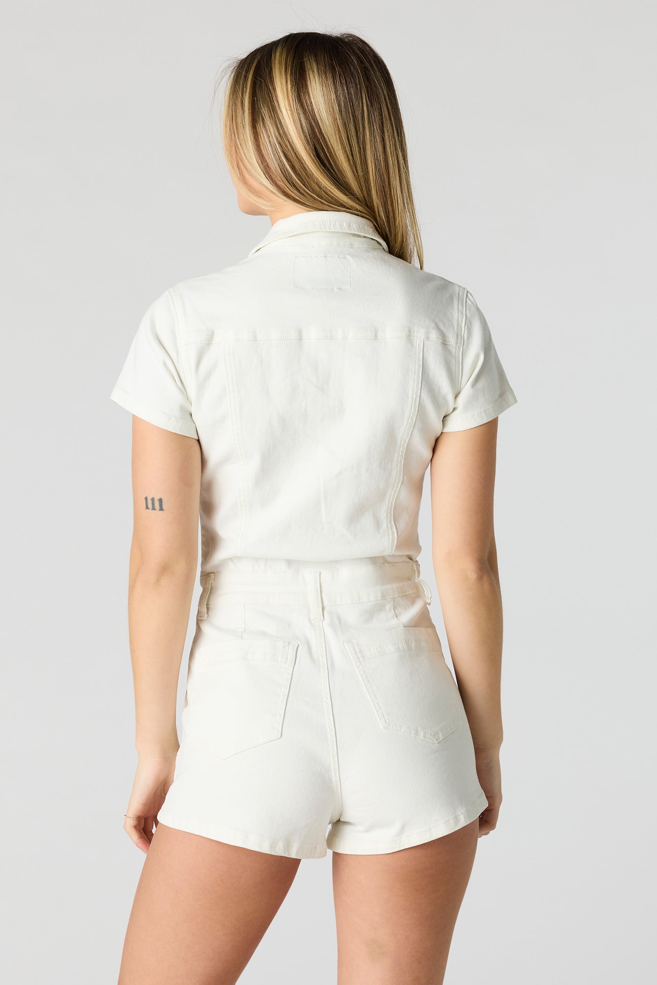 Stretch Denim Zip-Up Romper