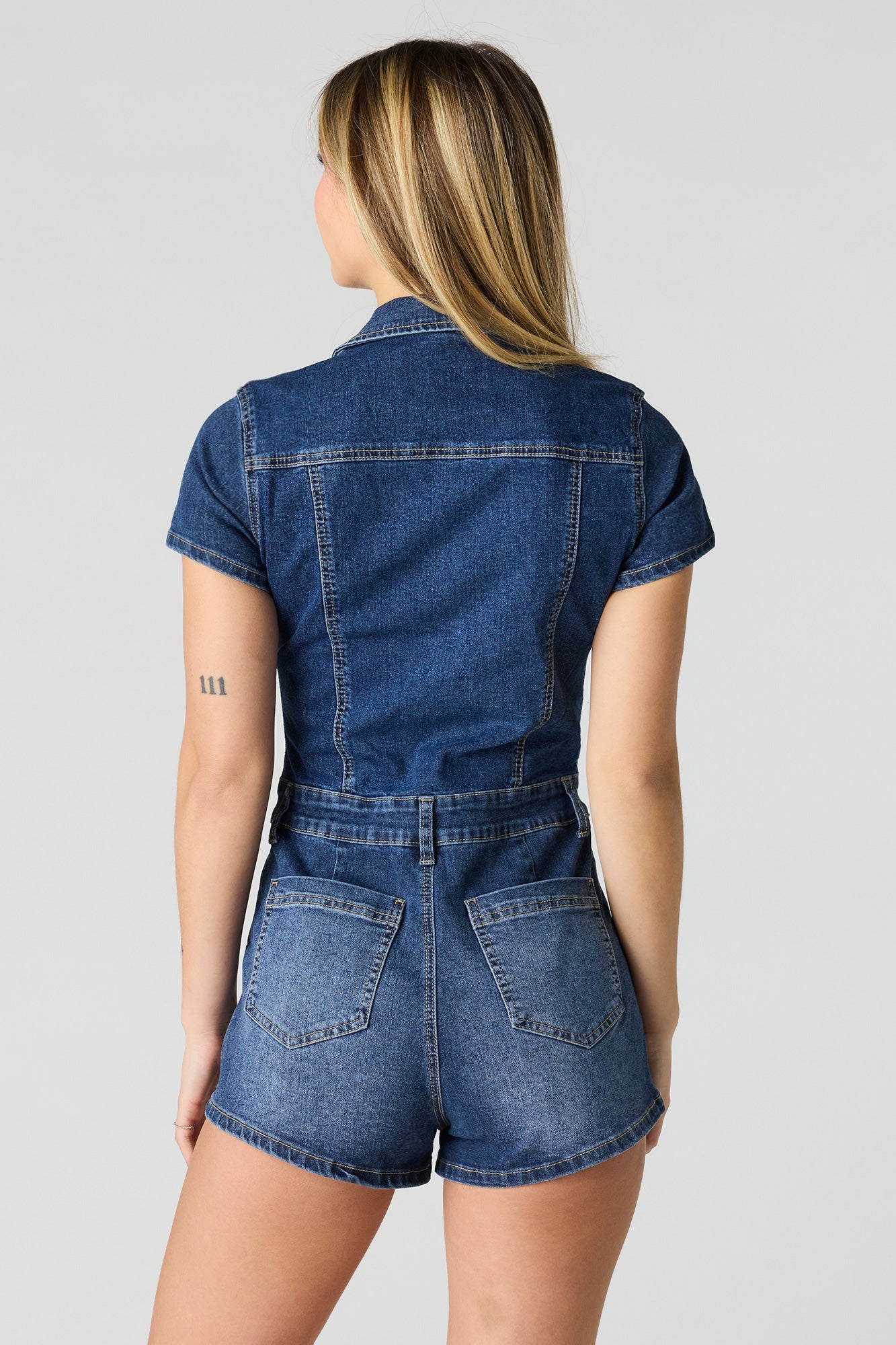 Stretch Denim Zip-Up Romper