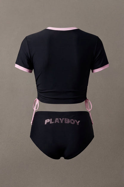Playboy Rhinestone Ruched Swim Top