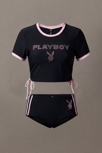 Playboy Rhinestone Ruched Swim Top