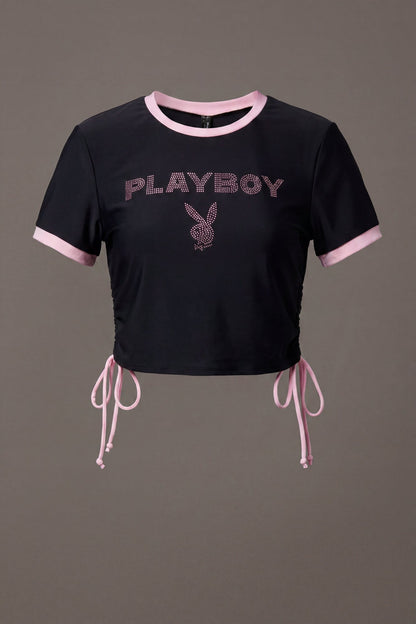 Playboy Rhinestone Ruched Swim Top