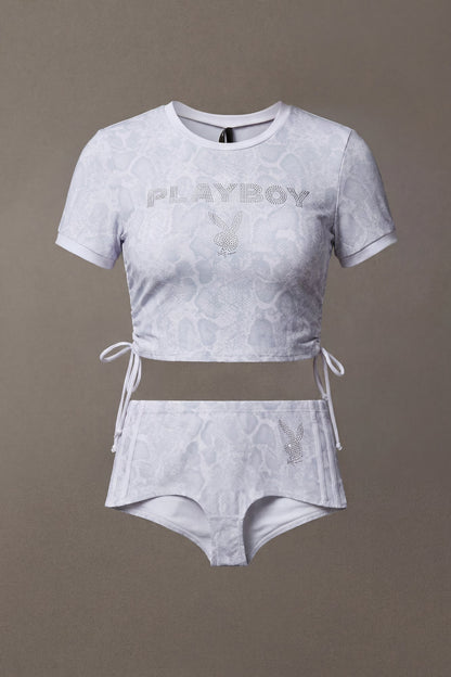Playboy Rhinestone Ruched Swim Top