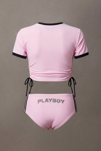 Playboy Rhinestone Ruched Swim Top