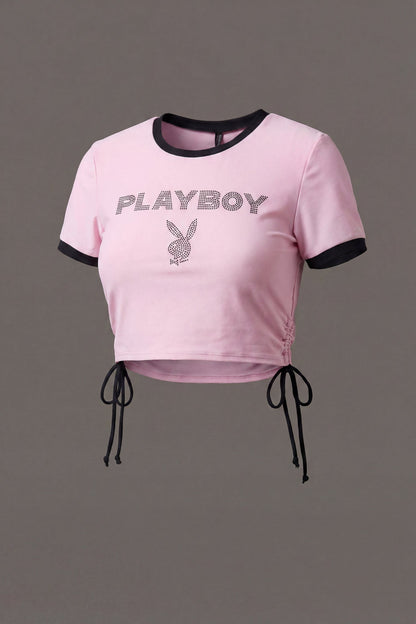 Playboy Rhinestone Ruched Swim Top
