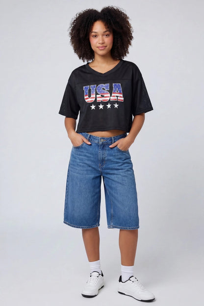 USA Graphic Mesh Cropped Jersey