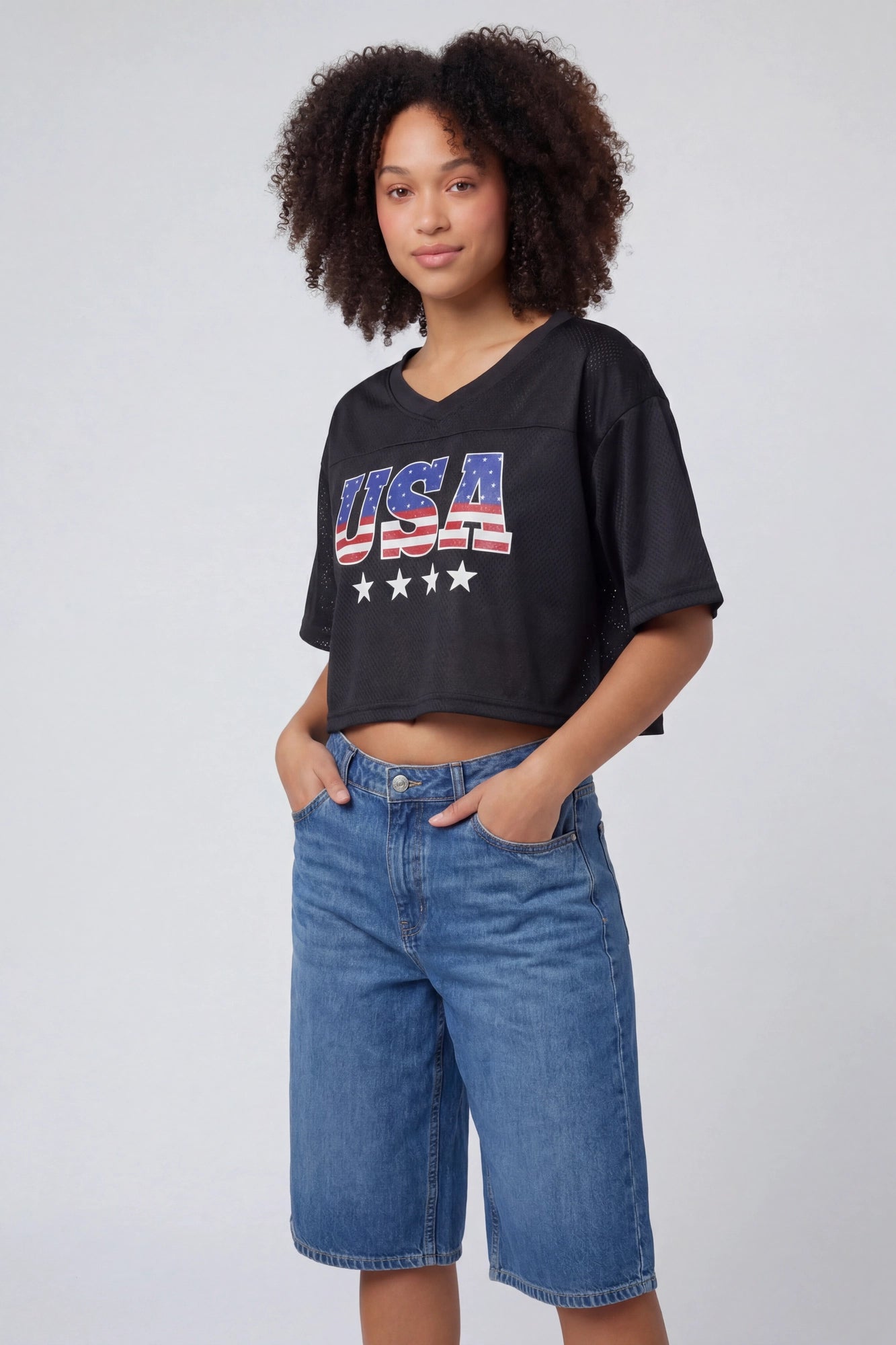 USA Graphic Mesh Cropped Jersey