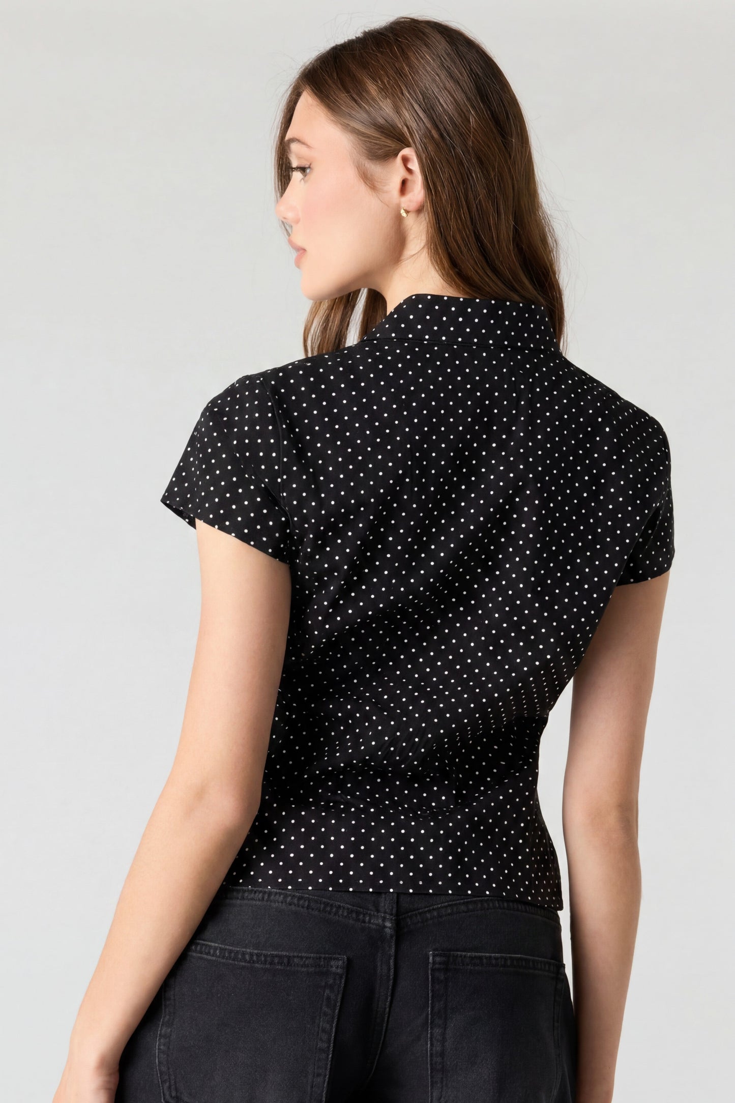 Fitted Short Sleeve Button-Up Top