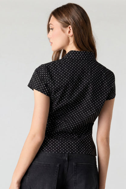 Fitted Short Sleeve Button-Up Top