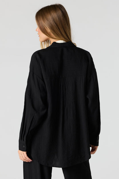 Textured Button-Up Oversized Top