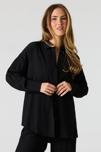 Textured Button-Up Oversized Top