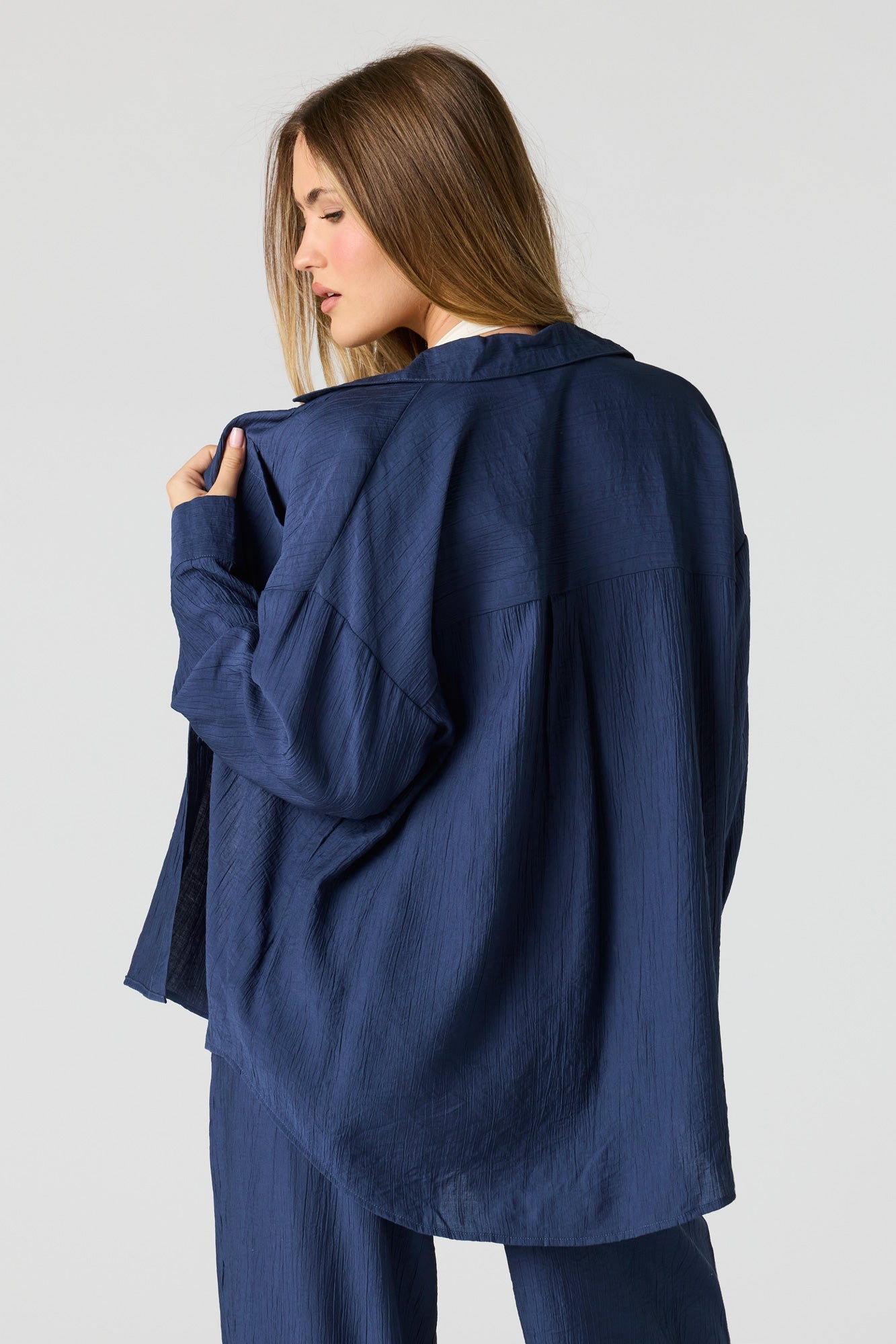 Textured Button-Up Oversized Top