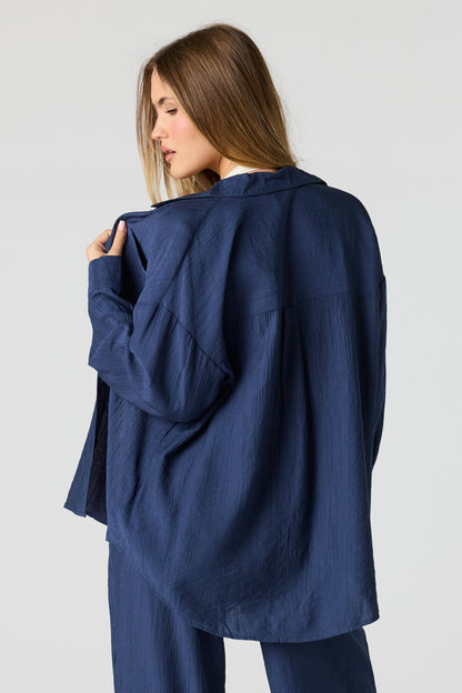 Textured Button-Up Oversized Top