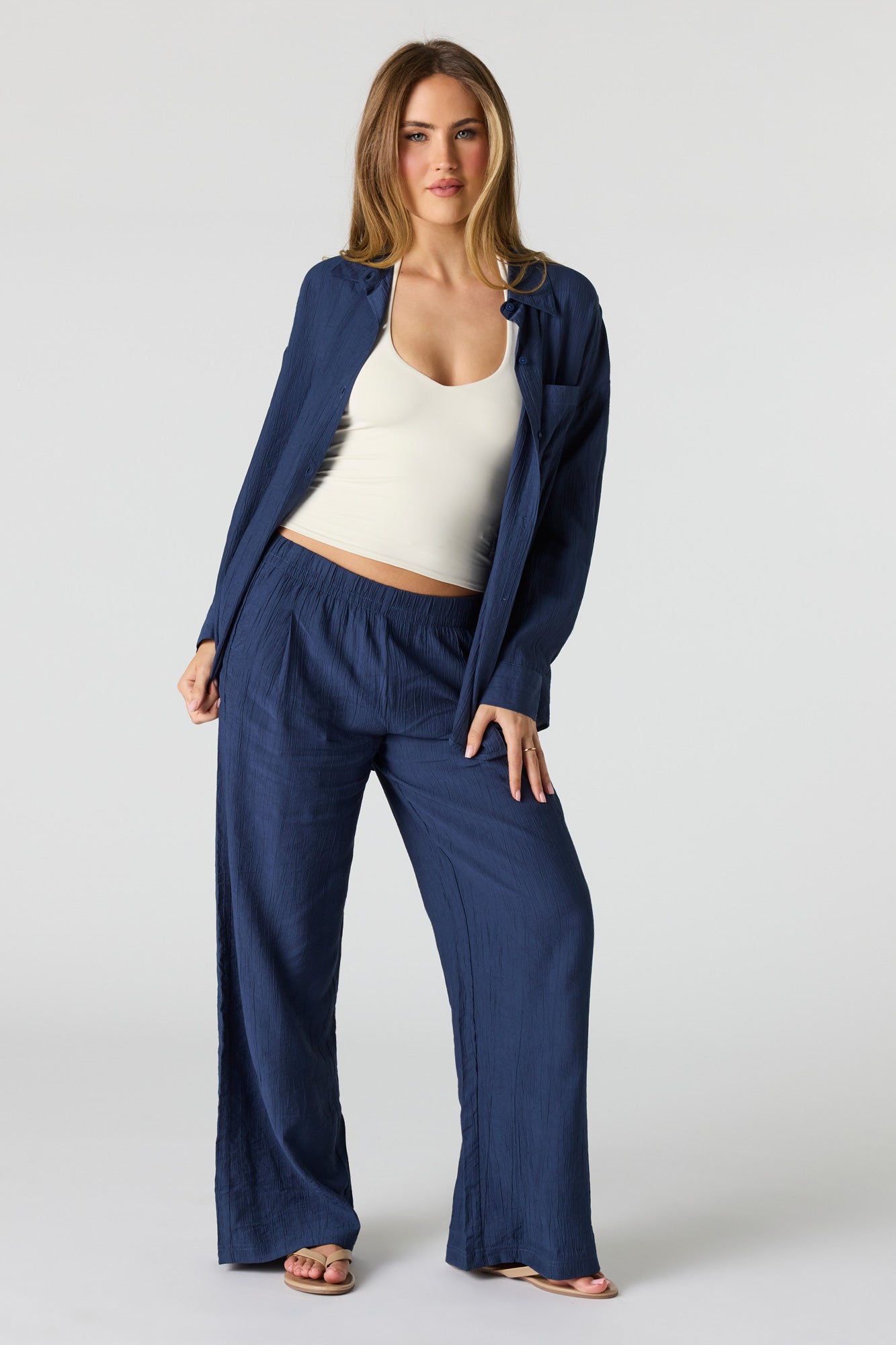 Textured Button-Up Oversized Top