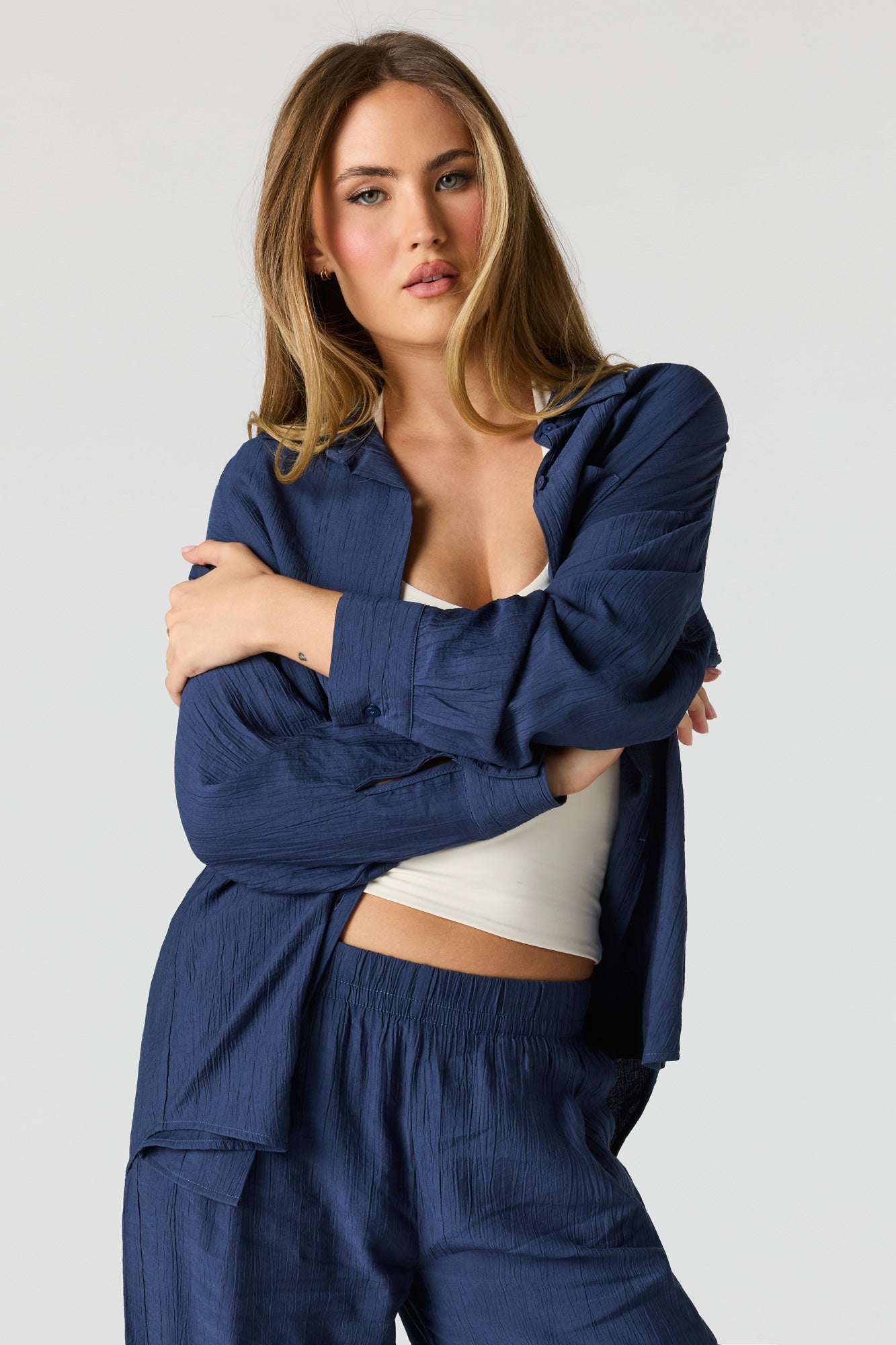 Textured Button-Up Oversized Top