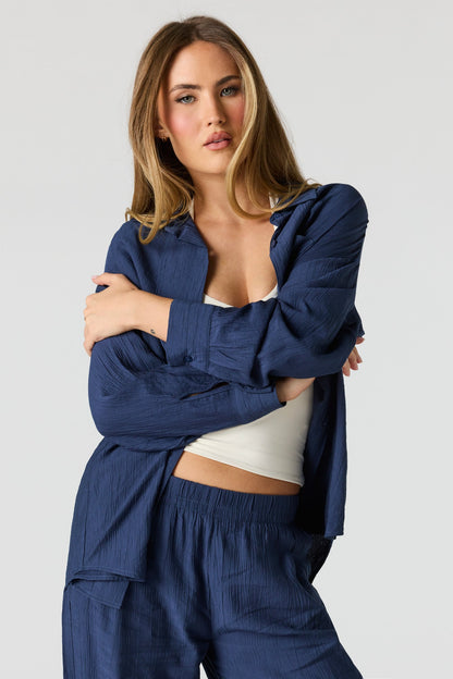 Textured Button-Up Oversized Top