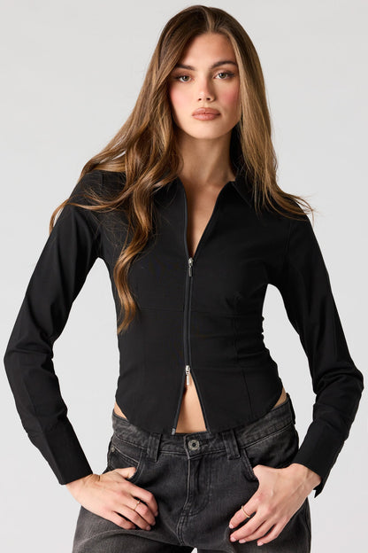 2-Way Zip Collared Fitted Top