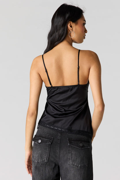 Satin Lace Trim Asymmetrical Cami