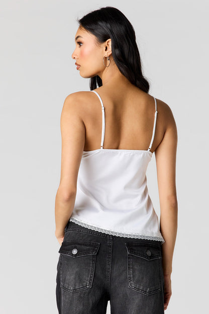 Satin Lace Trim Asymmetrical Cami