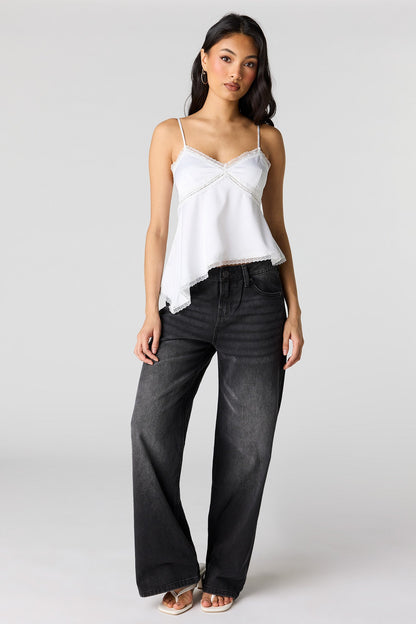 Satin Lace Trim Asymmetrical Cami