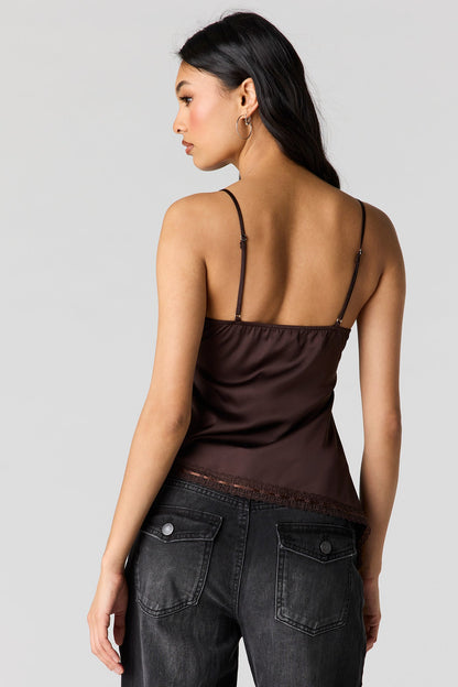 Satin Lace Trim Asymmetrical Cami