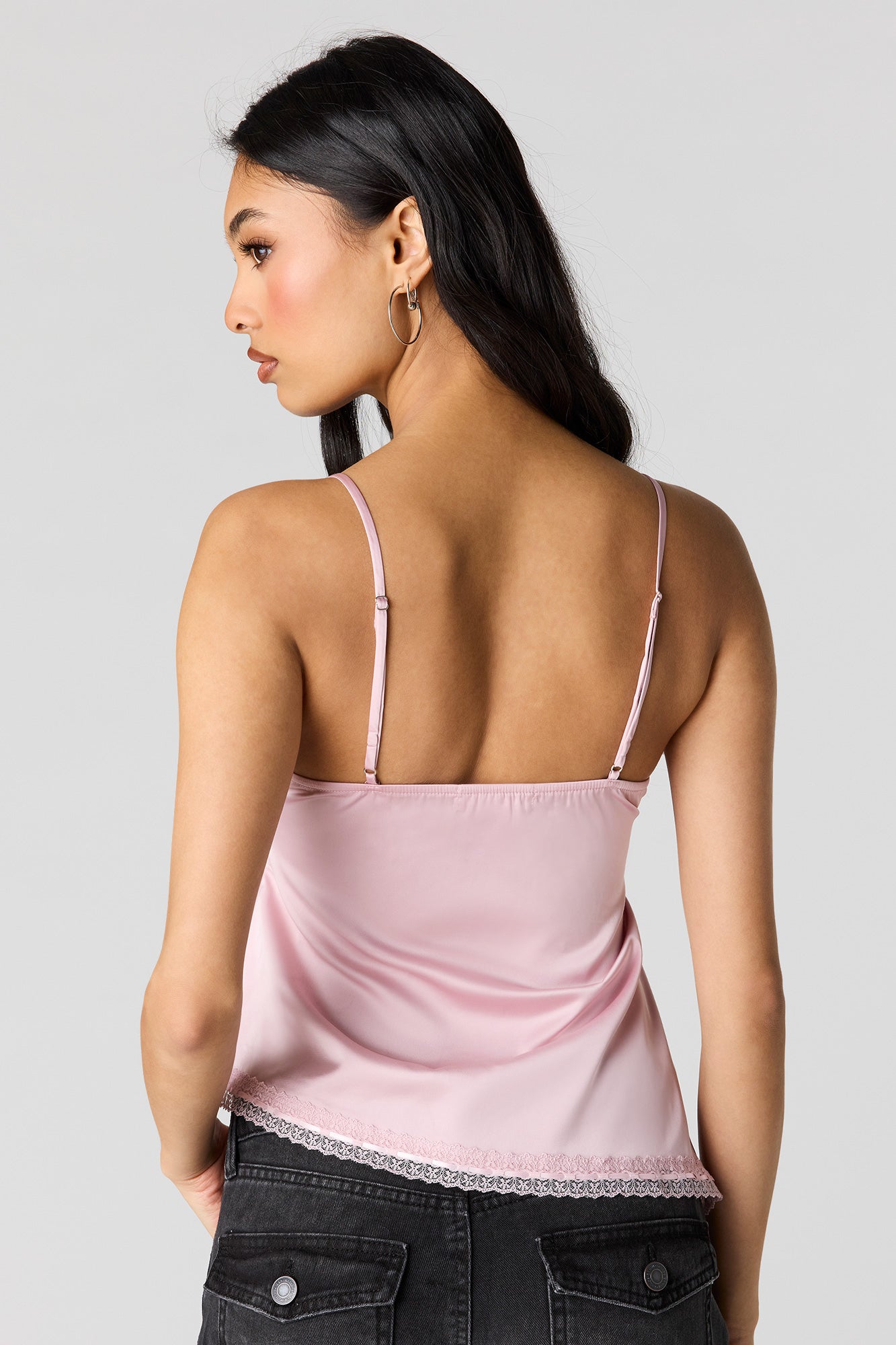Satin Lace Trim Asymmetrical Cami