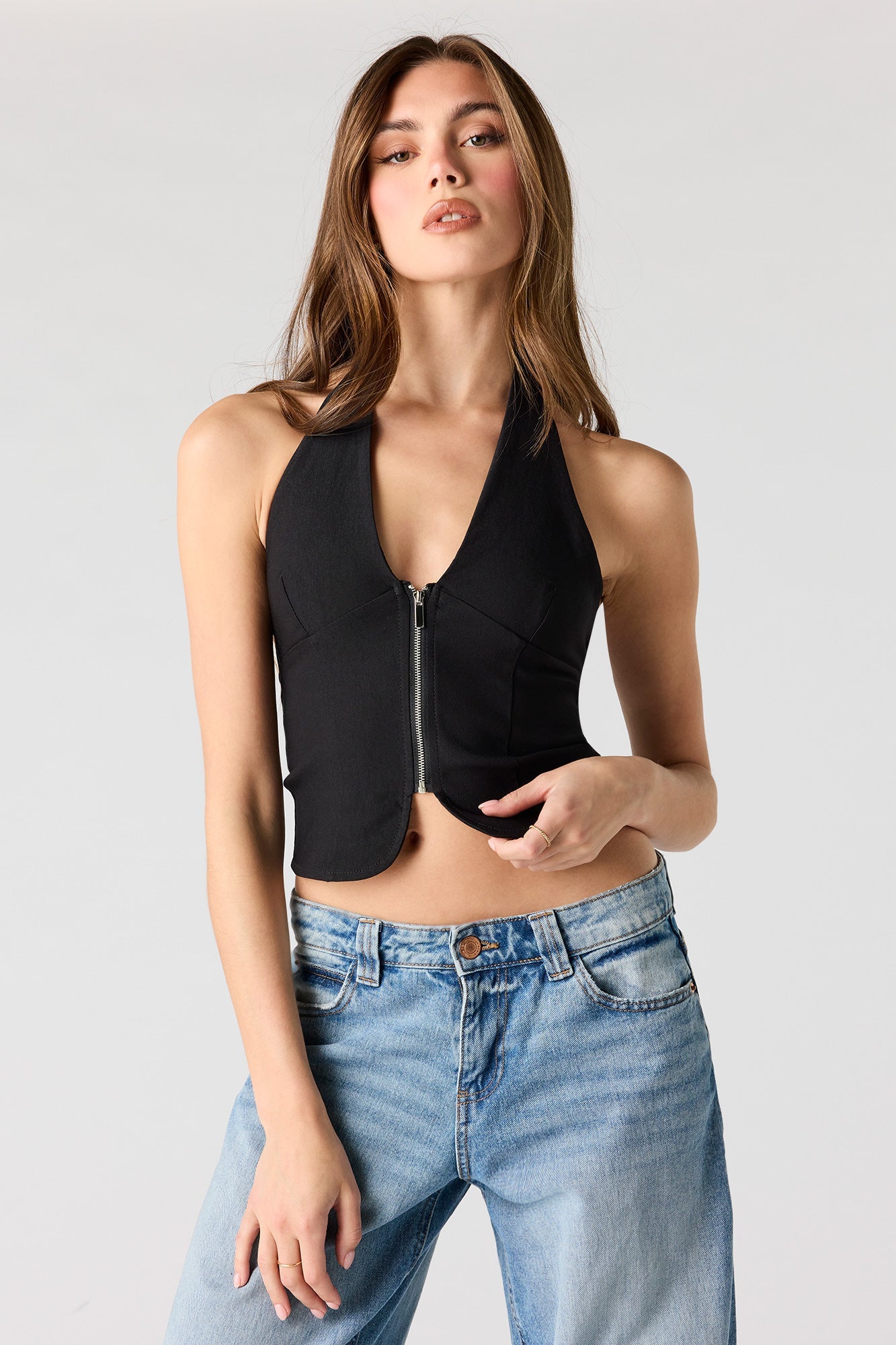 Zipper Front Halter Top