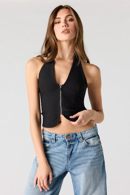 Zipper Front Halter Top