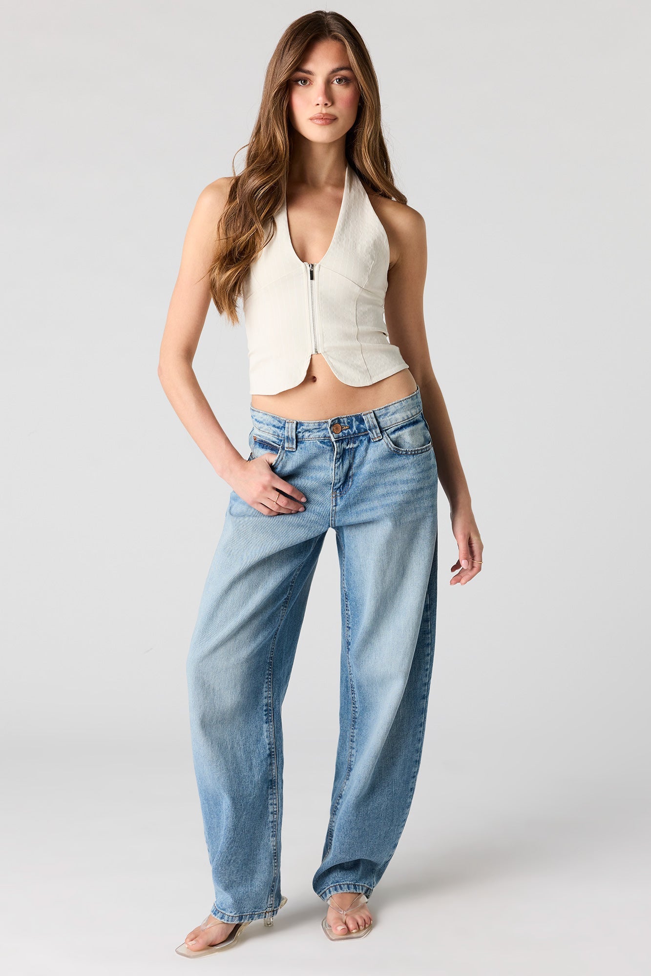 Zipper Front Halter Top