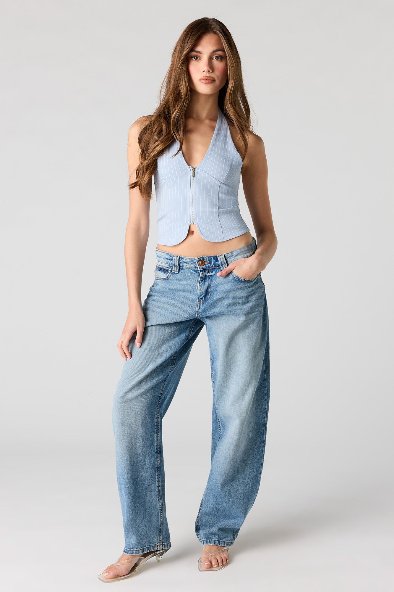 Zipper Front Halter Top